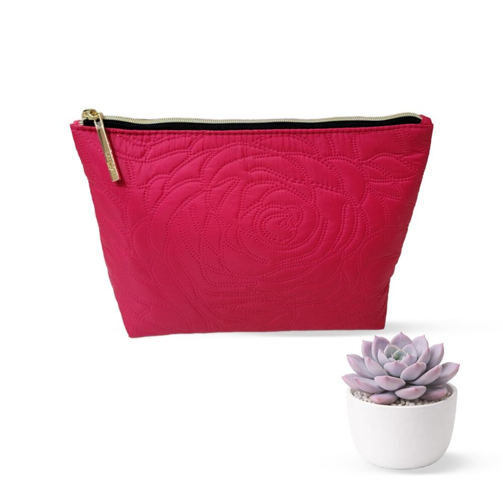 Lancôme Paris Quilted Red Cosmetic Bag with Gold Zipper